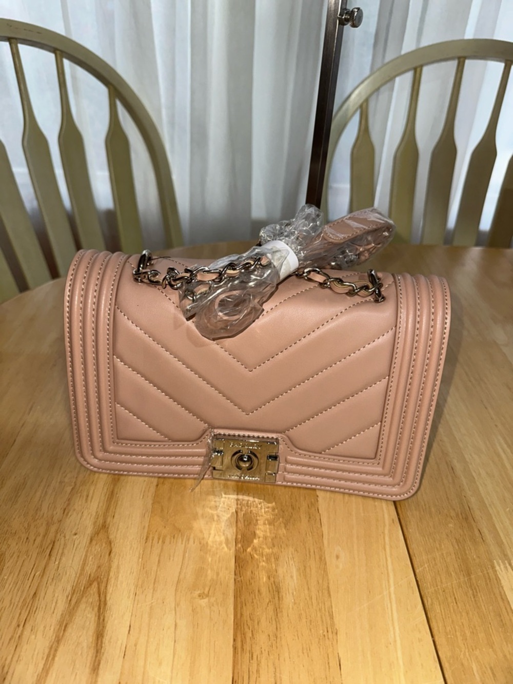 Badgley Mischka Blush Pink Quilted Chain Shoulder Bag